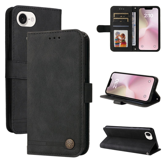 For iPhone 16e Skin Feel Life Tree Leather Phone Case(Black) - iPhone 16e Cases by PMC Jewellery | Online Shopping South Africa | PMC Jewellery | Buy Now Pay Later Mobicred