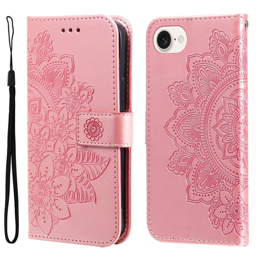 For iPhone 16e Seven-petal Flowers Embossing Leather Phone Case(Rose Gold) - iPhone 16e Cases by PMC Jewellery | Online Shopping South Africa | PMC Jewellery | Buy Now Pay Later Mobicred