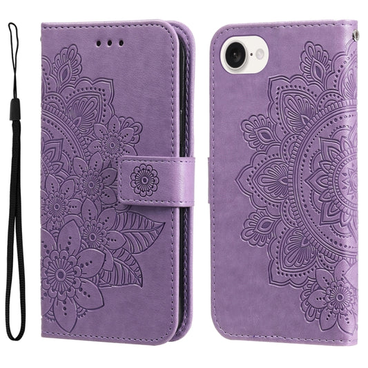 For iPhone 16e Seven-petal Flowers Embossing Leather Phone Case(Light Purple) - iPhone 16e Cases by PMC Jewellery | Online Shopping South Africa | PMC Jewellery | Buy Now Pay Later Mobicred