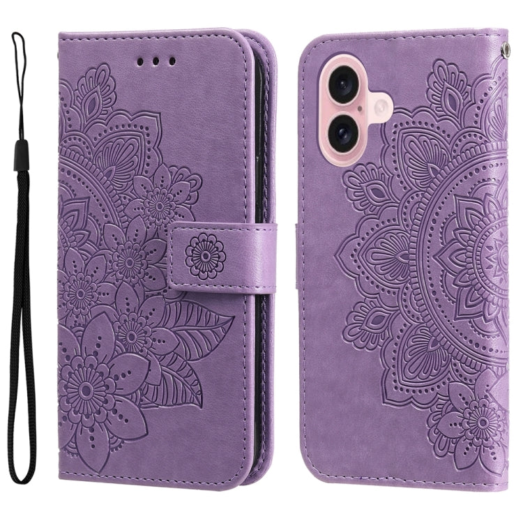 For iPhone 16 7-petal Flowers Embossing Leather Phone Case(Light Purple) - iPhone 16 Cases by PMC Jewellery | Online Shopping South Africa | PMC Jewellery | Buy Now Pay Later Mobicred