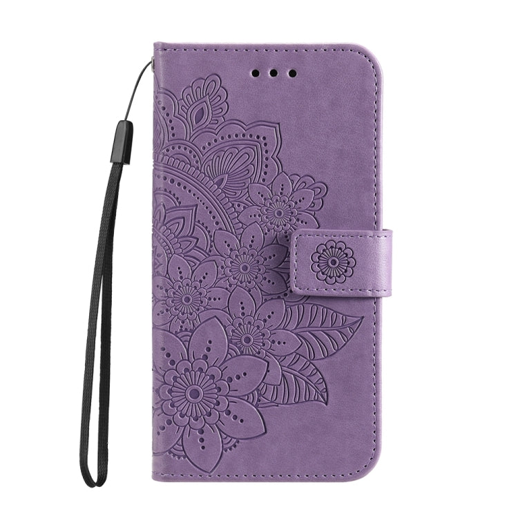 For iPhone 16 7-petal Flowers Embossing Leather Phone Case(Light Purple) - iPhone 16 Cases by PMC Jewellery | Online Shopping South Africa | PMC Jewellery | Buy Now Pay Later Mobicred