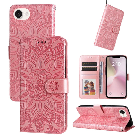 For iPhone 16e Embossed Sunflower Leather Phone Case(Pink) - iPhone 16e Cases by PMC Jewellery | Online Shopping South Africa | PMC Jewellery | Buy Now Pay Later Mobicred