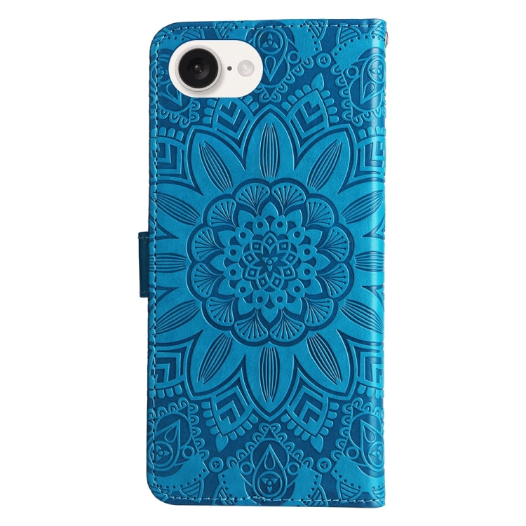 For iPhone 16e Embossed Sunflower Leather Phone Case(Blue) - iPhone 16e Cases by PMC TechLife | Online Shopping South Africa | PMC TechLife | Buy Now Pay Later Mobicred
