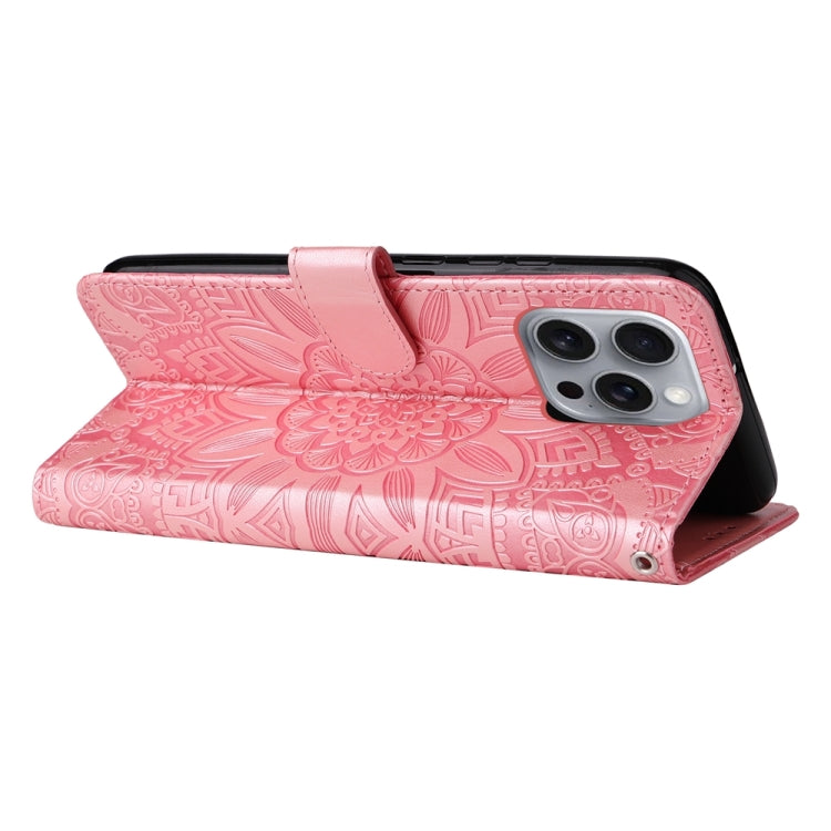For iPhone 16 Pro Max Embossed Sunflower Leather Phone Case(Pink) - iPhone 16 Pro Max Cases by PMC TechLife | Online Shopping South Africa | PMC TechLife | Buy Now Pay Later Mobicred