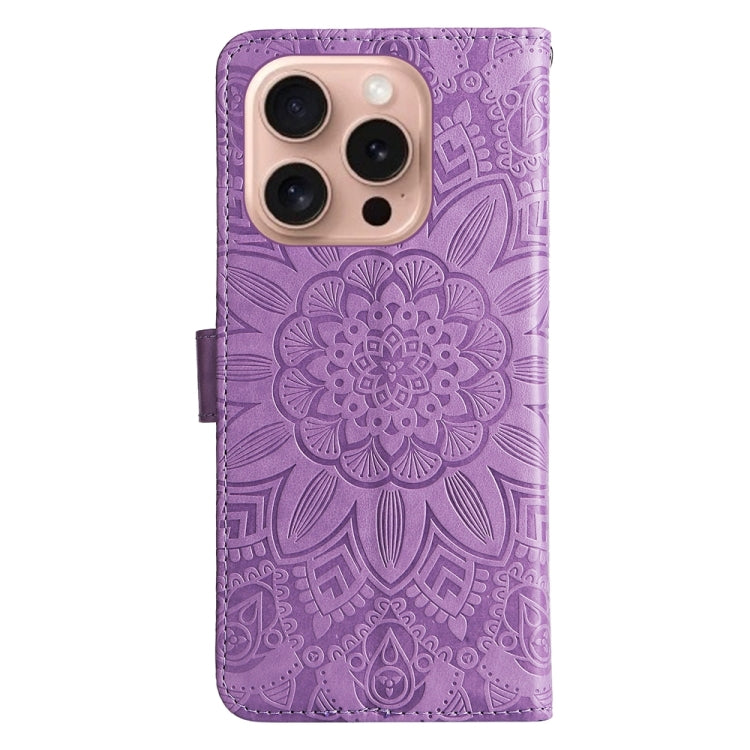For iPhone 16 Pro Embossed Sunflower Leather Phone Case(Purple) - iPhone 16 Pro Cases by PMC TechLife | Online Shopping South Africa | PMC TechLife | Buy Now Pay Later Mobicred