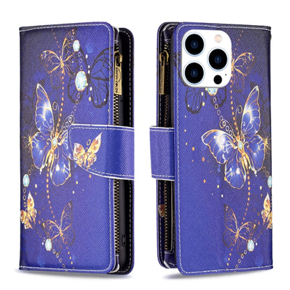 For iPhone 16 Pro Max Colored Drawing Pattern Zipper Phone Leather Case(Purple Butterfly) - iPhone 16 Pro Max Cases by PMC Jewellery | Online Shopping South Africa | PMC Jewellery | Buy Now Pay Later Mobicred