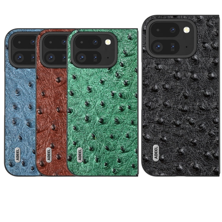 For Google Pixel 9 Pro Fold ABEEL Genuine Leather Ostrich Texture Phone Case(Green) - Google Cases by PMC Jewellery | Online Shopping South Africa | PMC Jewellery | Buy Now Pay Later Mobicred