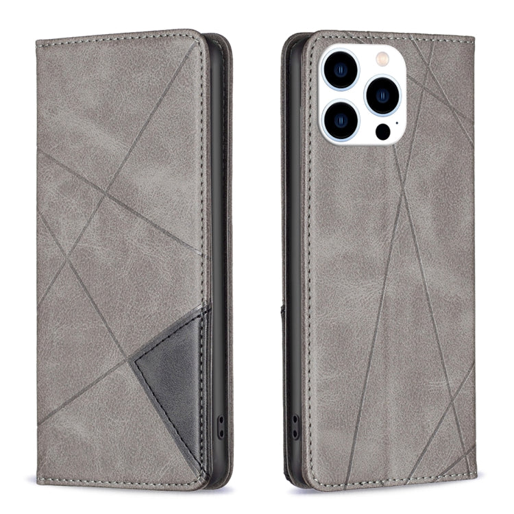 For iPhone 16 Pro Max Rhombus Texture Magnetic Leather Phone Case(Grey) - iPhone 16 Pro Max Cases by PMC TechLife | Online Shopping South Africa | PMC TechLife | Buy Now Pay Later Mobicred