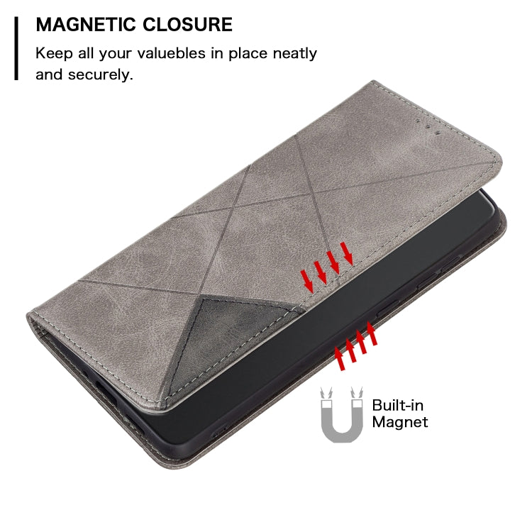 For iPhone 16 Pro Max Rhombus Texture Magnetic Leather Phone Case(Grey) - iPhone 16 Pro Max Cases by PMC TechLife | Online Shopping South Africa | PMC TechLife | Buy Now Pay Later Mobicred