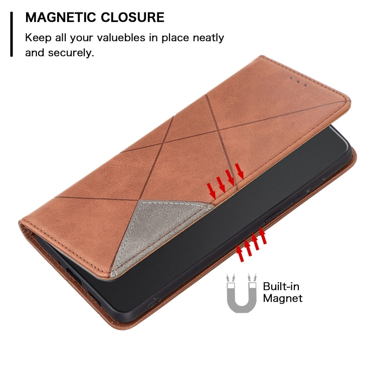 For iPhone 16 Rhombus Texture Magnetic Leather Phone Case(Brown) - iPhone 16 Cases by PMC TechLife | Online Shopping South Africa | PMC TechLife | Buy Now Pay Later Mobicred