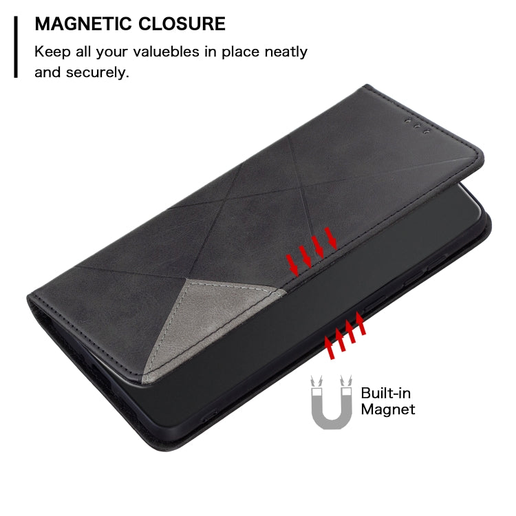 For iPhone 16 Rhombus Texture Magnetic Leather Phone Case(Black) - iPhone 16 Cases by PMC TechLife | Online Shopping South Africa | PMC TechLife | Buy Now Pay Later Mobicred