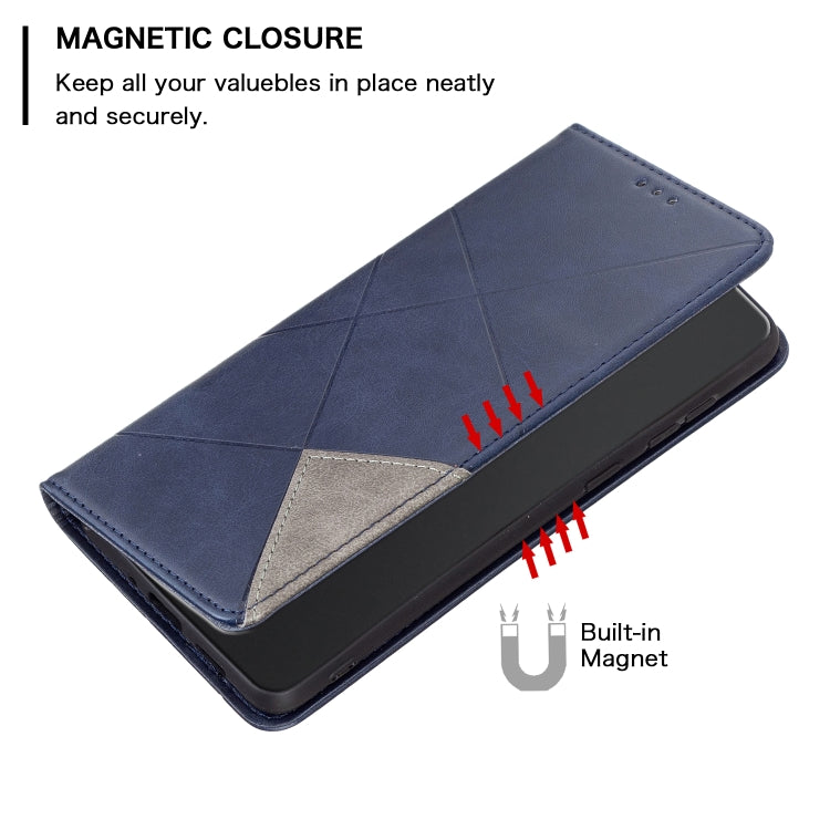 For iPhone 16 Rhombus Texture Magnetic Leather Phone Case(Blue) - iPhone 16 Cases by PMC Jewellery | Online Shopping South Africa | PMC Jewellery | Buy Now Pay Later Mobicred