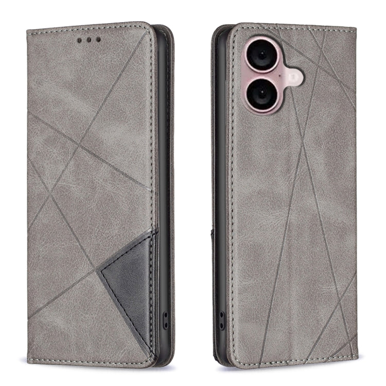 For iPhone 16 Plus Rhombus Texture Magnetic Leather Phone Case(Grey) - iPhone 16 Plus Cases by PMC TechLife | Online Shopping South Africa | PMC TechLife | Buy Now Pay Later Mobicred