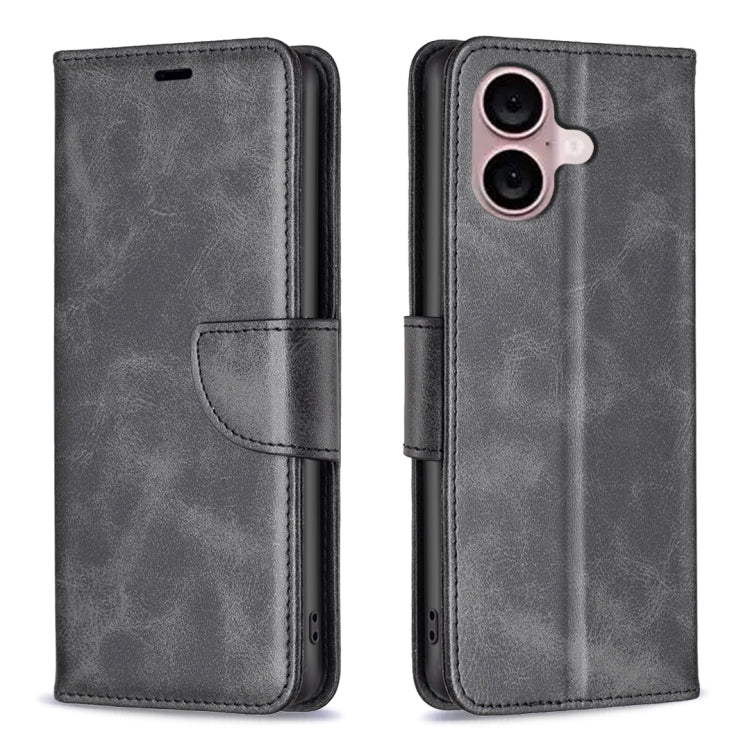 For iPhone 16 Lambskin Texture Pure Color Flip Leather Phone Case(Black) - iPhone 16 Cases by PMC TechLife | Online Shopping South Africa | PMC TechLife | Buy Now Pay Later Mobicred