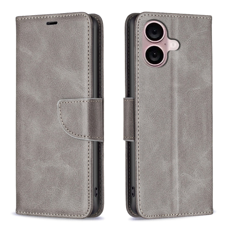 For iPhone 16 Lambskin Texture Pure Color Flip Leather Phone Case(Grey) - iPhone 16 Cases by PMC TechLife | Online Shopping South Africa | PMC TechLife | Buy Now Pay Later Mobicred