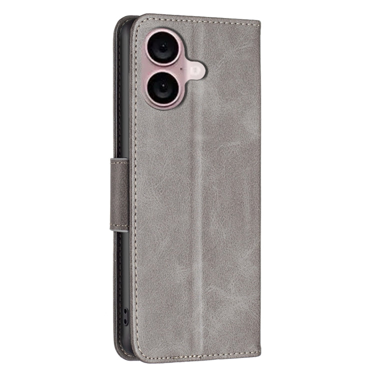 For iPhone 16 Lambskin Texture Pure Color Flip Leather Phone Case(Grey) - iPhone 16 Cases by PMC TechLife | Online Shopping South Africa | PMC TechLife | Buy Now Pay Later Mobicred