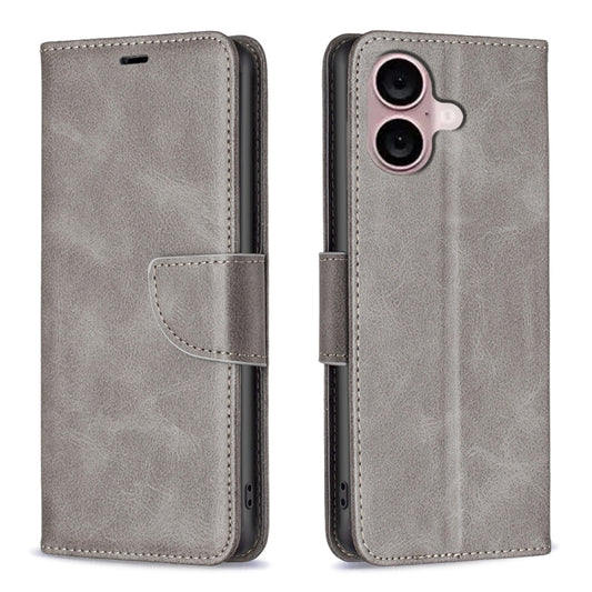 For iPhone 16 Plus Lambskin Texture Pure Color Flip Leather Phone Case(Grey) - iPhone 16 Plus Cases by PMC Jewellery | Online Shopping South Africa | PMC Jewellery | Buy Now Pay Later Mobicred