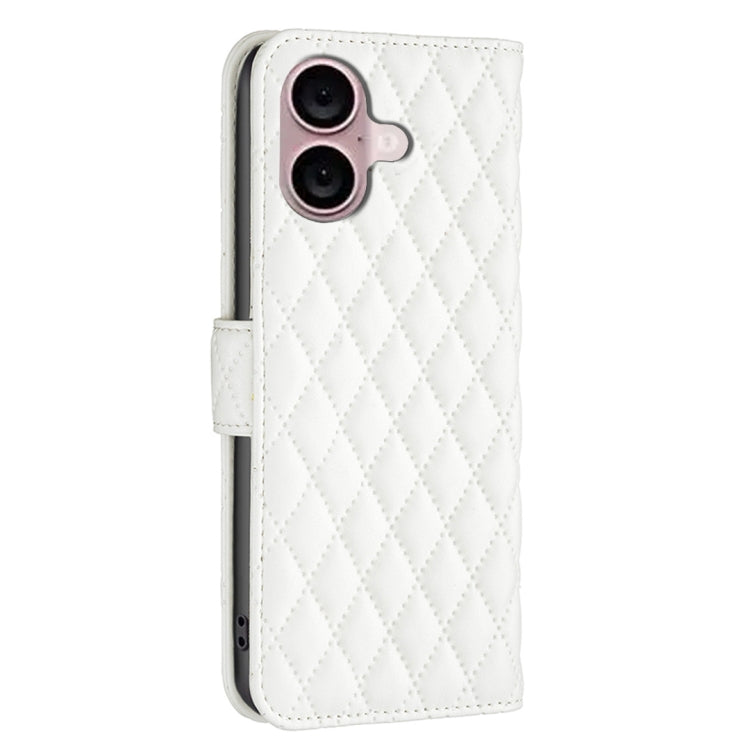 For iPhone 16 Diamond Lattice Wallet Flip Leather Phone Case(White) - iPhone 16 Cases by PMC Jewellery | Online Shopping South Africa | PMC Jewellery | Buy Now Pay Later Mobicred