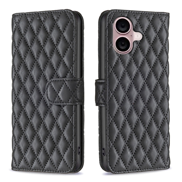 For iPhone 16 Diamond Lattice Wallet Flip Leather Phone Case(Black) - iPhone 16 Cases by PMC Jewellery | Online Shopping South Africa | PMC Jewellery | Buy Now Pay Later Mobicred