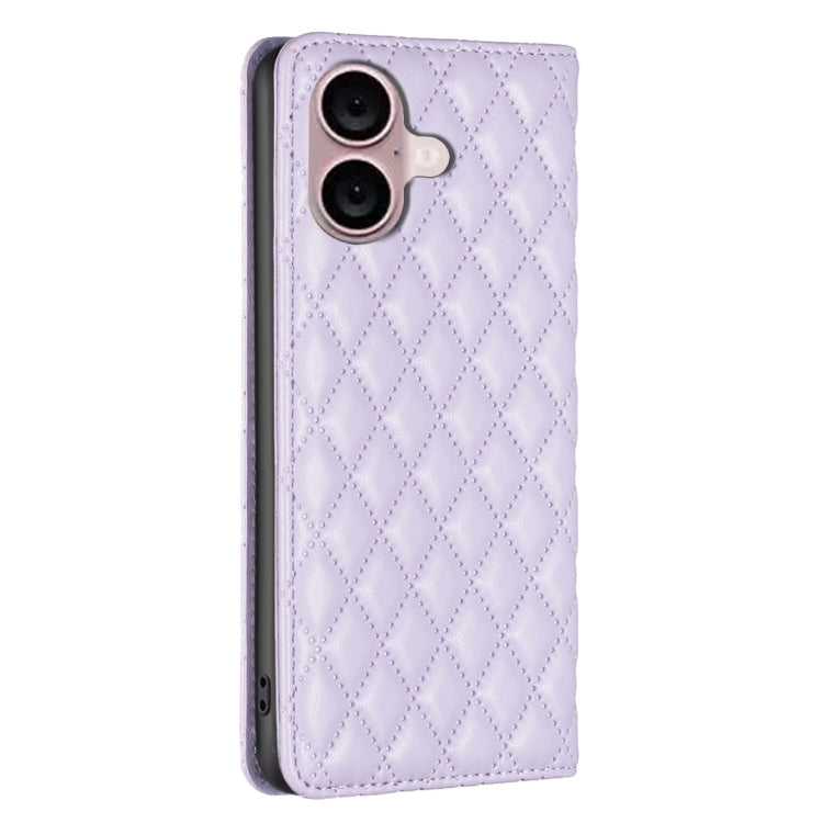 For iPhone 16 Plus Diamond Lattice Magnetic Leather Flip Phone Case(Purple) - iPhone 16 Plus Cases by PMC Jewellery | Online Shopping South Africa | PMC Jewellery | Buy Now Pay Later Mobicred