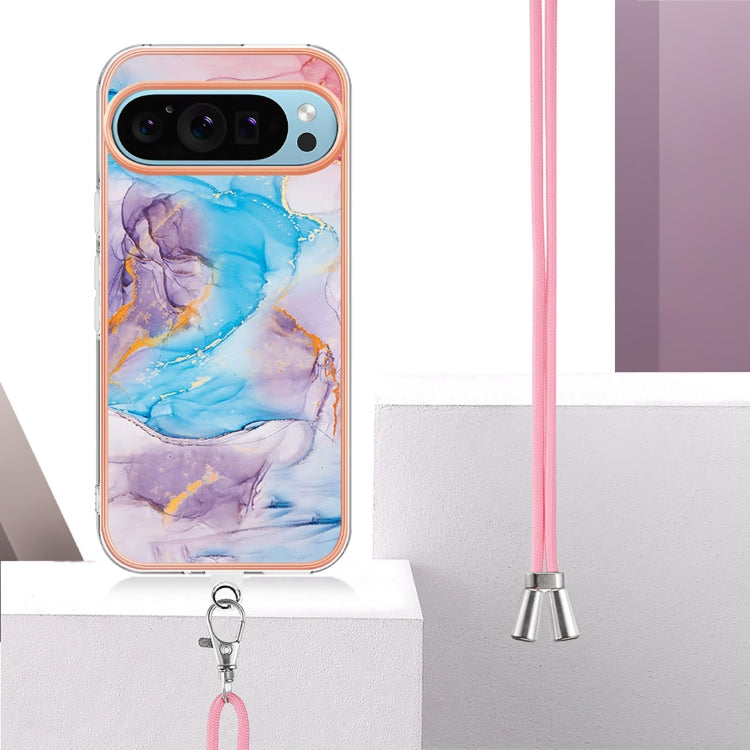 For Google Pixel 9 Pro XL Electroplating IMD TPU Phone Case with Lanyard(Blue Marble) - Google Cases by PMC Jewellery | Online Shopping South Africa | PMC Jewellery | Buy Now Pay Later Mobicred