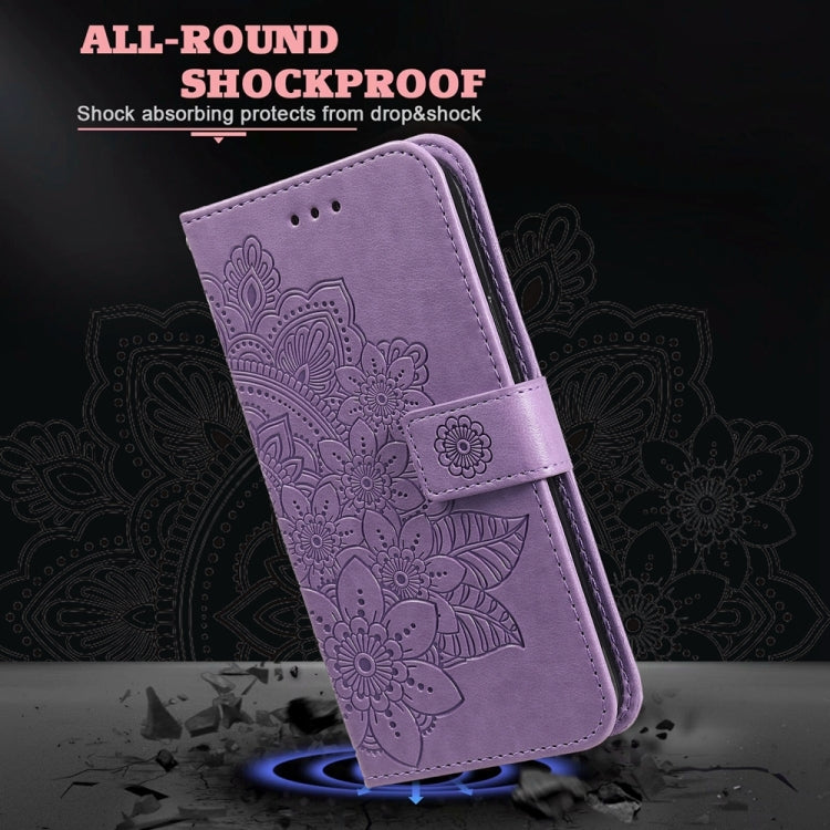 For Google Pixel 9 7-petal Flowers Embossing Leather Phone Case(Light Purple) - Google Cases by PMC Jewellery | Online Shopping South Africa | PMC Jewellery | Buy Now Pay Later Mobicred