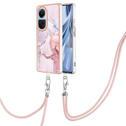 For OPPO Reno10 5G Global Electroplating Marble Dual-side IMD Phone Case with Lanyard(Rose Gold 005) - OPPO Cases by PMC Jewellery | Online Shopping South Africa | PMC Jewellery