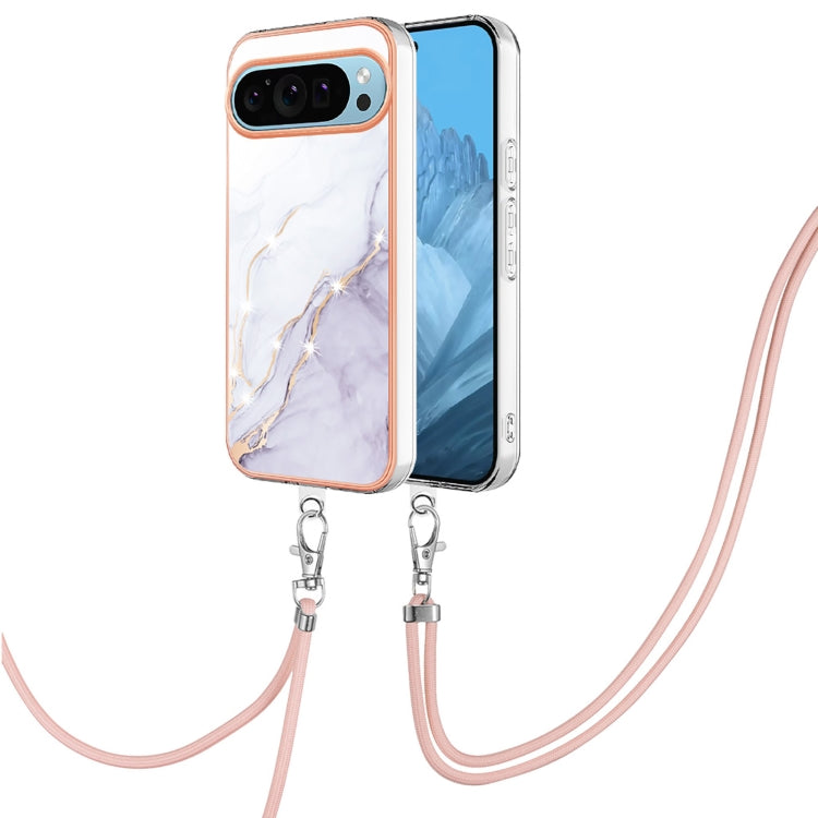 For Google Pixel 9 / 9 Pro Electroplating Marble Dual-side IMD Phone Case with Lanyard(White 006) - Google Cases by PMC Jewellery | Online Shopping South Africa | PMC Jewellery | Buy Now Pay Later Mobicred