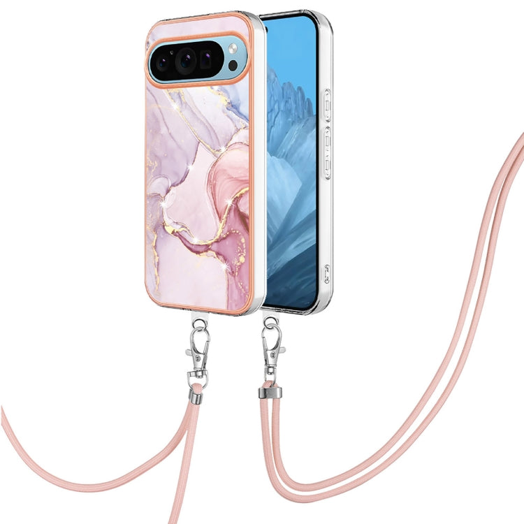 For Google Pixel 9 Pro XL Electroplating Marble Dual-side IMD Phone Case with Lanyard(Rose Gold 005) - Google Cases by PMC Jewellery | Online Shopping South Africa | PMC Jewellery | Buy Now Pay Later Mobicred