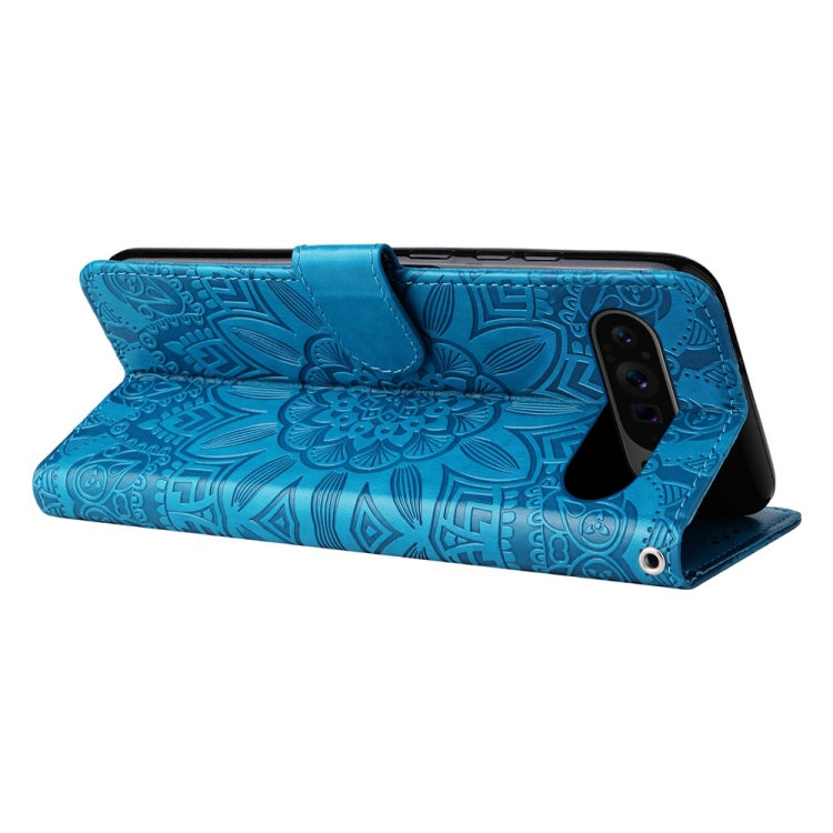 For Google Pixel 9 Pro Embossed Sunflower Leather Phone Case(Blue) - Google Cases by PMC Jewellery | Online Shopping South Africa | PMC Jewellery | Buy Now Pay Later Mobicred