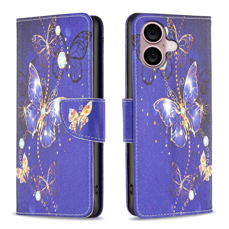 For iPhone 16 Colored Drawing Pattern Flip Leather Phone Case(Purple Butterfly) - iPhone 16 Cases by PMC TechLife | Online Shopping South Africa | PMC TechLife | Buy Now Pay Later Mobicred