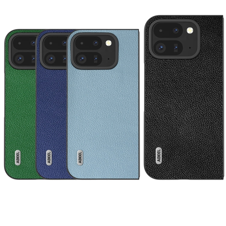 For Google Pixel 9 Pro Fold ABEEL Black Edge Genuine Leather Mino Phone Case(Blue) - Google Cases by PMC Jewellery | Online Shopping South Africa | PMC Jewellery | Buy Now Pay Later Mobicred