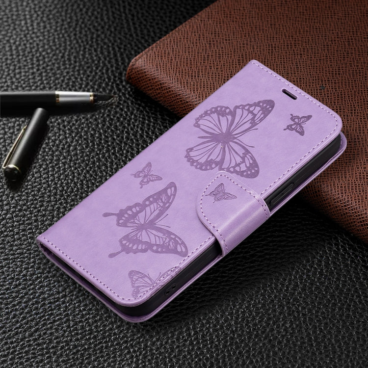 For iPhone 16 Embossing Two Butterflies Pattern Leather Phone Case(Purple) - iPhone 16 Cases by PMC TechLife | Online Shopping South Africa | PMC TechLife | Buy Now Pay Later Mobicred