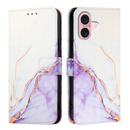 For iPhone 16 PT003 Marble Pattern Flip Leather Phone Case(White Purple LS006) - iPhone 16 Cases by PMC Jewellery | Online Shopping South Africa | PMC Jewellery | Buy Now Pay Later Mobicred