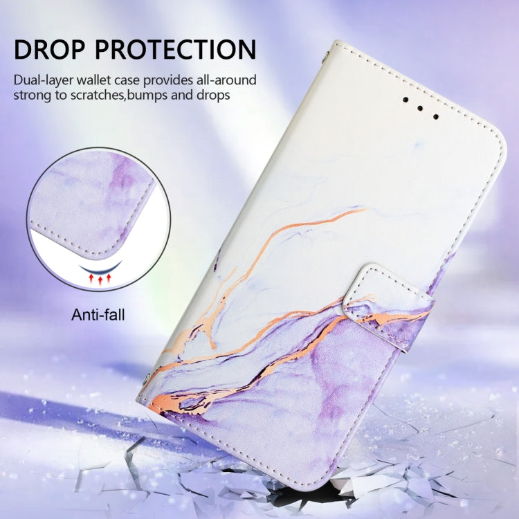 For iPhone 16 PT003 Marble Pattern Flip Leather Phone Case(White Purple LS006) - iPhone 16 Cases by PMC TechLife | Online Shopping South Africa | PMC TechLife | Buy Now Pay Later Mobicred