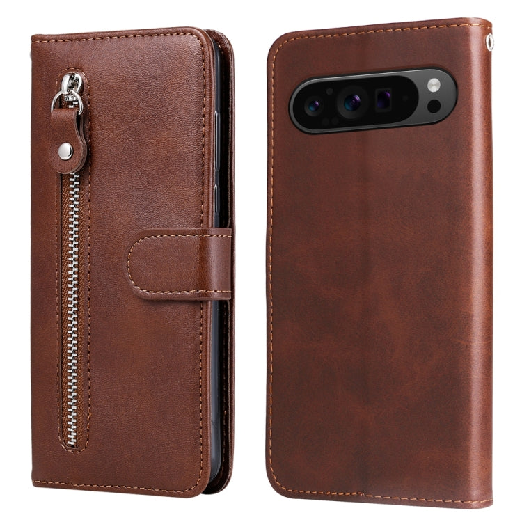 For Google Pixel 9 Pro Fashion Calf Texture Zipper Leather Phone Case(Brown) - Google Cases by PMC Jewellery | Online Shopping South Africa | PMC Jewellery | Buy Now Pay Later Mobicred