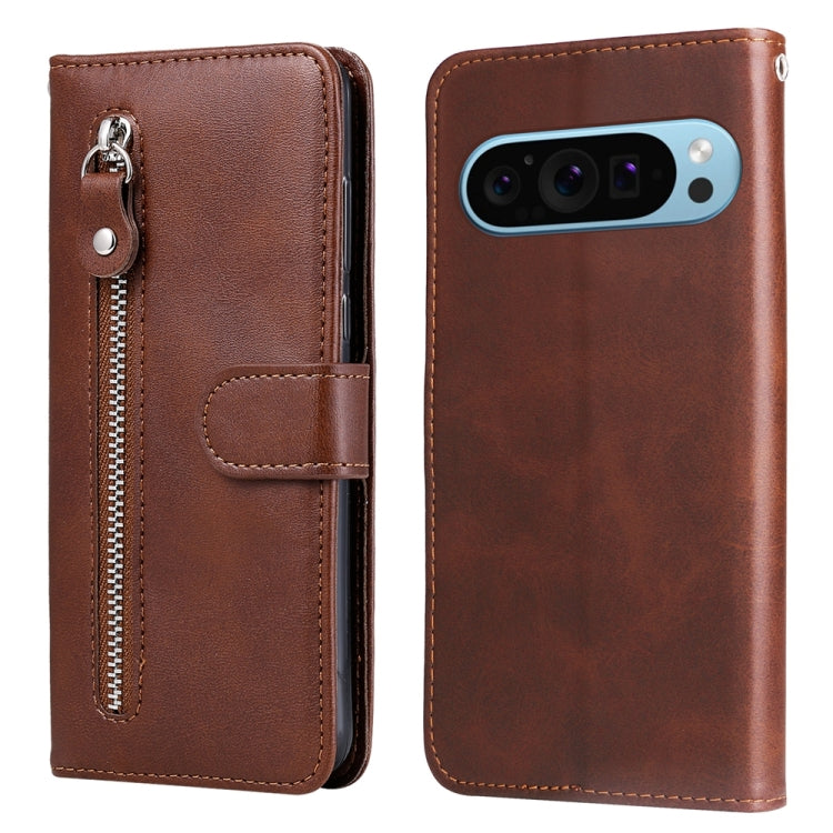 For Google Pixel 9 Fashion Calf Texture Zipper Leather Phone Case(Brown) - Google Cases by PMC Jewellery | Online Shopping South Africa | PMC Jewellery | Buy Now Pay Later Mobicred