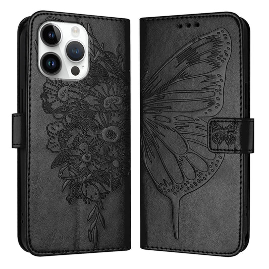 For iPhone 16 Pro Max Embossed Butterfly Leather Phone Case(Black) - iPhone 16 Pro Max Cases by PMC Jewellery | Online Shopping South Africa | PMC Jewellery | Buy Now Pay Later Mobicred