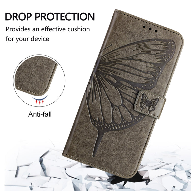 For iPhone 16 Pro Max Embossed Butterfly Leather Phone Case(Grey) - iPhone 16 Pro Max Cases by PMC Jewellery | Online Shopping South Africa | PMC Jewellery | Buy Now Pay Later Mobicred