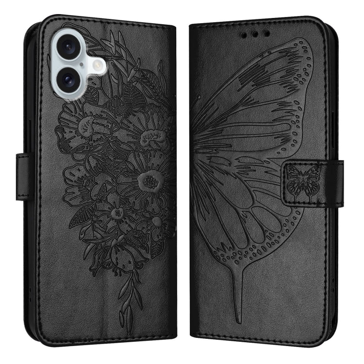 For iPhone 16 Plus Embossed Butterfly Leather Phone Case(Black) - free shipping - PMC TechLife - Order now!