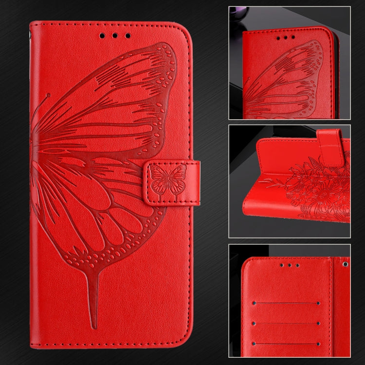 For iPhone 16 Plus Embossed Butterfly Leather Phone Case(Red) - iPhone 16 Plus Cases by PMC TechLife | Online Shopping South Africa | PMC TechLife | Buy Now Pay Later Mobicred