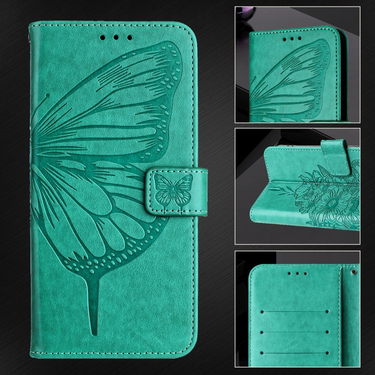 For iPhone 16 Plus Embossed Butterfly Leather Phone Case(Green) - iPhone 16 Plus Cases by PMC TechLife | Online Shopping South Africa | PMC TechLife | Buy Now Pay Later Mobicred