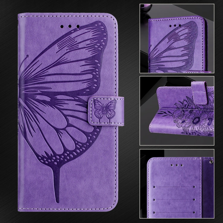 For iPhone 16 Plus Embossed Butterfly Leather Phone Case(Light Purple) - iPhone 16 Plus Cases by PMC TechLife | Online Shopping South Africa | PMC TechLife | Buy Now Pay Later Mobicred