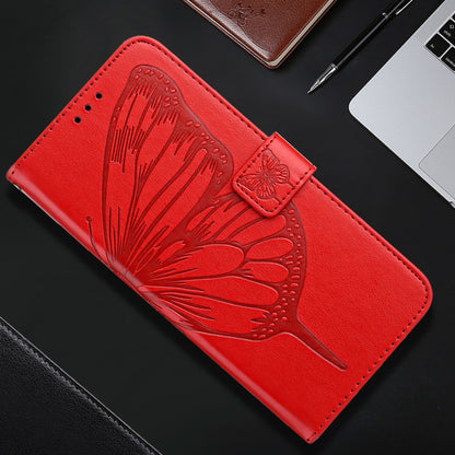 For iPhone 16 Embossed Butterfly Leather Phone Case(Red) - iPhone 16 Cases by PMC Jewellery | Online Shopping South Africa | PMC Jewellery | Buy Now Pay Later Mobicred