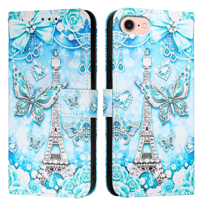 For iPhone SE 2024 Colored Drawing Pattern Plain Weave Leather Phone Case(Tower Butterfly) - More iPhone Cases by PMC Jewellery | Online Shopping South Africa | PMC Jewellery | Buy Now Pay Later Mobicred