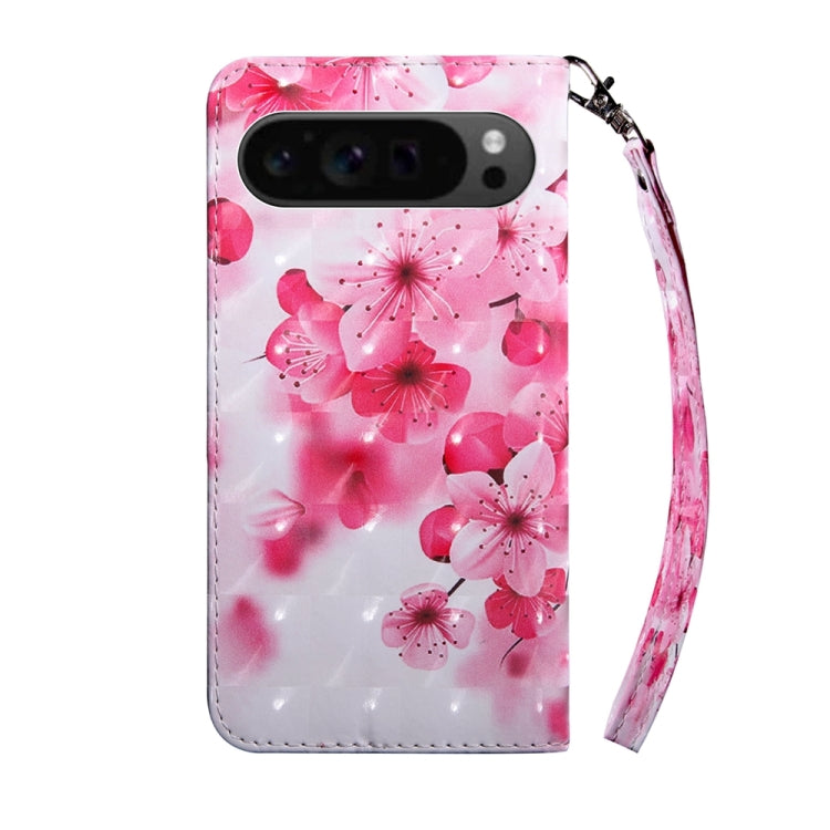 For Google Pixel 9 Pro 3D Painted Pattern Leather Phone Case(Red Flower) - Google Cases by PMC Jewellery | Online Shopping South Africa | PMC Jewellery | Buy Now Pay Later Mobicred