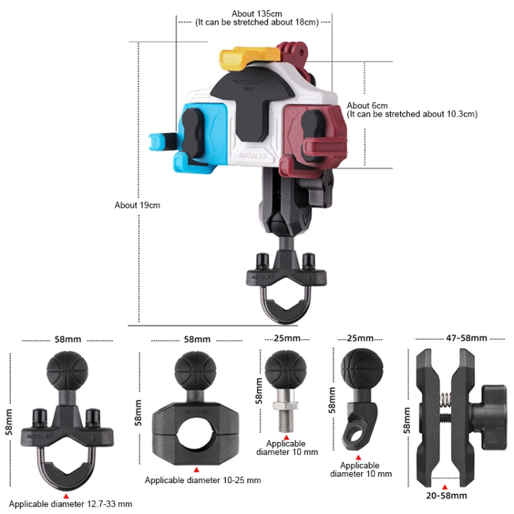 MOTOSLG Crab Motorcycle Phone Clamp Bracket M10 Ballhead Mount with Anti-theft Lock(Blue White Red) - Holder by MOTOLSG | Online Shopping South Africa | PMC Jewellery | Buy Now Pay Later Mobicred