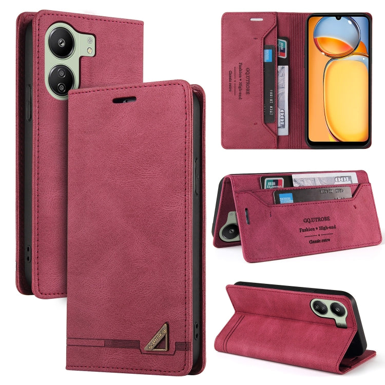 For Xiaomi Redmi 13C Skin Feel Anti-theft Brush Horizontal Flip Leather Case with Holder(Wine Red) - 13C Cases by PMC Jewellery | Online Shopping South Africa | PMC Jewellery | Buy Now Pay Later Mobicred