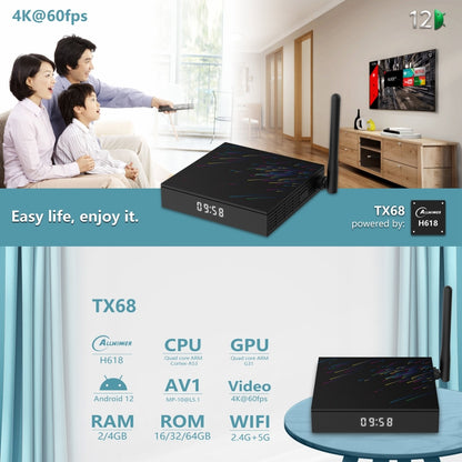 H618-TX68 Android 12.0 Allwinner H618 Quad Core Smart TV Box, Memory:4GB+64GB(UK Plug) - Allwinner H6 by PMC Jewellery | Online Shopping South Africa | PMC Jewellery | Buy Now Pay Later Mobicred