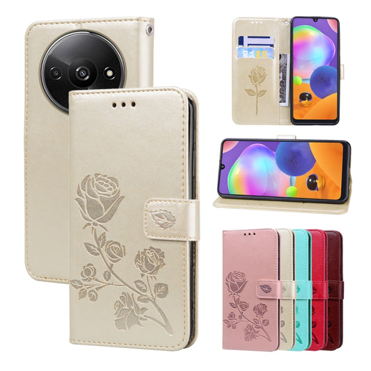 For Xiaomi Redmi A3 Rose Embossed Flip PU Leather Phone Case(Gold) - Xiaomi Cases by PMC Jewellery | Online Shopping South Africa | PMC Jewellery | Buy Now Pay Later Mobicred